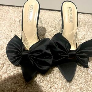 7 1/2 slide on heels Black and Clear